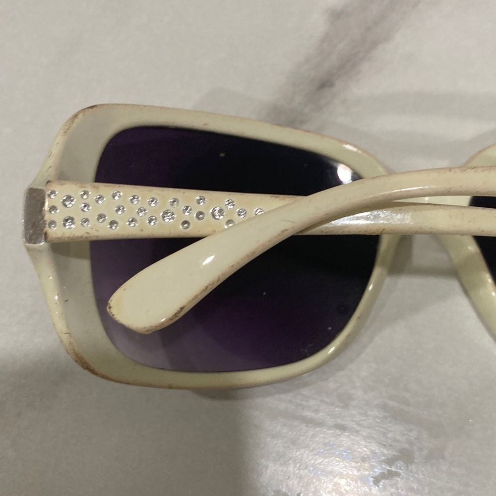 White Frame Sunglasses with Purple Lenses and Crystal Accents - Picture 11 of 16